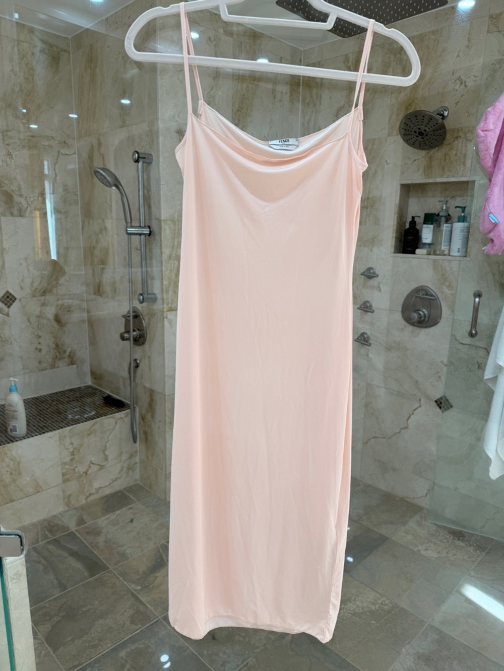Fendi Pale Pink Satin-Feel Slip Dress